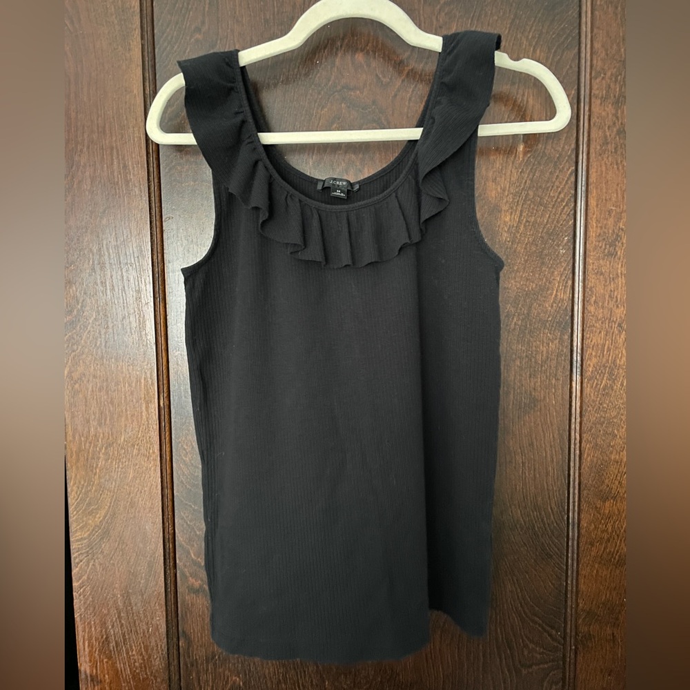 J.Crew Black Ribbed Ruffle Neck Tank Top